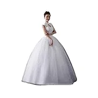 sevenyxx vintage col roulé perlé fleur dentelle robe de bal mariée chapeau manches mesh tulle robe de mariée dentelle robe de mariée, blanc, m