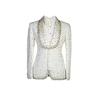 luxe hommes costumes 2 pièces jacquard blazer gilet un bouton large revers perles diamants perles costumes, a, xxl