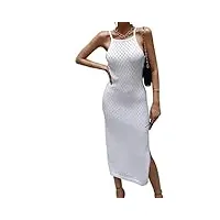 ijnhytg robes women summer sexy slip dress solid color knitted sheer sleeveless brace skirt with side slits party dress (color : white, size : m)