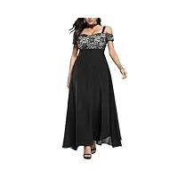 robe longue pour femme - Épaules dénudées - dentelle florale - pour fête, soirée, bal de fin d'année, mariage, noir , xxl