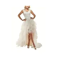 taiguhui robe de mariée asymétrique tulle dentelle col en v vintage robe de soirée robe de cocktail robe de bal princesse dos nu, blanc, 44