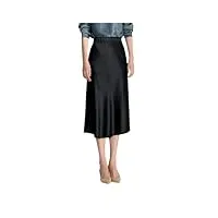 demi-jupe en satin pour femme, coupe trapèze, taille élastique, noir , 44