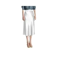 demi-jupe en satin pour femme, coupe trapèze, taille élastique, blanc, 44