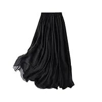jupe en mousseline de soie crêpe pour femme taille élastique jupe de vacances bureau lady party, noir , taille unique