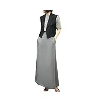 jupes longues en soie unie pour femme, coupe trapèze, fente haute, gris 9., 48