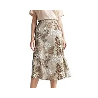 jupe florale pour femme en soie imprimée avec fermeture éclair latérale, gris, 52