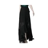 jupe longue d'été en mousseline de soie pour femme - taille haute - coupe trapèze - volants irréguliers - grande taille, noir , 40