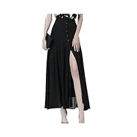 jupe longue d'été plissée en mousseline de soie boutonnée taille haute pour femme, noir , xxxxl