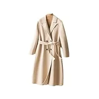 manteau long en cachemire à double boutonnage pour femme, beige, l