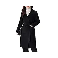 veste longue en laine pour femme automne hiver solide manteaux décontractés, noir , m