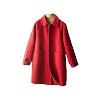 manteau long en cachemire à simple boutonnage pour femme, rouge, l