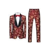 costume 2 pièces pour hommes ensemble veste et pantalon coupe cintrée imprimé floral couleur unie printemps-automne gold red m