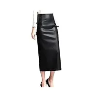 femmes taille haute fendue demi-jupe polyvalent mince longue enveloppé hanche en cuir jupes printemps noir jupe sexy black xxl
