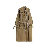 sukori manteaux pour femme spring long trench coat wome design bandage lapel full sleeeve solid color loose fit windbreaker (color : khaki, size : m)