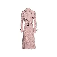 sukori manteaux pour femme autumn women sexy hollow lace trench coat turn-down collar double-breasted long coats outerwear (color : pink, size : xl)