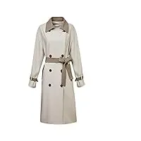 sukori manteaux pour femme trench coat laple double breasted long sleeve contrast color sashes windbreaker (color : beige, size : s)