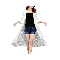 sukori manteaux pour femme lace cardigan mid-length summer mesh shawl loose over-the-knee sun protection clothing women jacket shirt (color : white, size : 4xl)