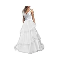 wzefeio vintage a - ligne robe de mariée dentelle fonctionnaire robe tulle jupe ourlet, blanc, 56