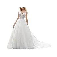 wzefeio v cou robe de mariée vintage robe de bal simple Élégant brillant sans dos, ivoire, 36