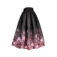 vsadsau jupe plissée taille haute pour femme - esthétique - imprimé floral - jupe mi-mollet - jupe de bureau, 01, xxxxl