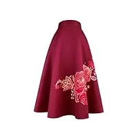 jupe midi taille haute style chinois vintage imprimé floral coupe ajustée plissée pour femme, 01, xxxl