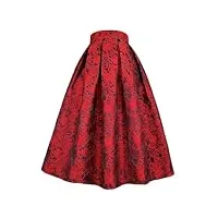 jupe plissée imprimée pour femme - broderie florale - jupe longue - coupe ajustée, 01, 52