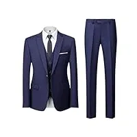 costume d'affaires décontracté 3 pièces pour homme - veste formelle et pantalon - gilet - smoking pour homme, lot de 3 pièces bleu marine, l
