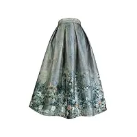 vsadsau jupe longue vintage taille haute pour femme - imprimé floral - jupe plissée mi-mollet, 01, 36