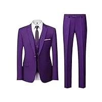 costume d'affaires décontracté 3 pièces pour homme - veste formelle et pantalon - gilet - smoking pour homme, lot de 3 pièces violet, s