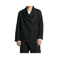 wolong style chinois hanfu hommes chemise hommes tunique tang-costume rétro lin veste longue coupe cardigan courbé robe, 1, s