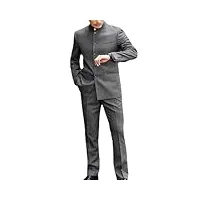 hommes simple boutonnage stand revers slim fit costumes formelle business homme 2 pièces veste pantalon blazer, comme sur l'image, s