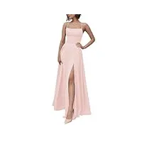 robe de bal à dos nu pour femme, robe de bal en mousseline douce avec volants et fente, rose, 42
