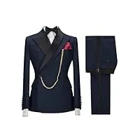 ensemble de 2 blazers formels pour homme, coupe ajustée, smoking, mariage, robe, veste, manteau, pantalon, bleu marine, s