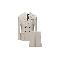 ensemble blazer et pantalon pour homme - style formel - décontracté - pour le bureau - double boutonnage - robe de mariée - costume de fête, beige, l