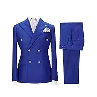costume 2 pièces pour homme à double boutonnage décontracté pour mariage, marié, banquet, travail, r - bleu, xxxl