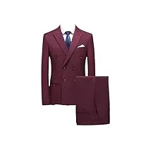 ensemble de 2 pièces pour homme d'affaires à double boutonnage, couleur unie, manteau de mariage, pantalon de costume vin, xxxl