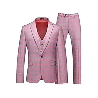 costume homme, costume de smoking coupe ajustée en jacquard à carreaux décontracté d'affaires 3 pièces, pour les banquets de mariage proms party blazer gilet pantalon costume,5xl,pink