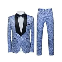 costume homme, costume de smoking coupe ajustée en jacquard floral décontracté de tempérament 2 pièces, pour les banquets de mariage formels d'affaires proms party blazer pantalon costume,4xl,blue