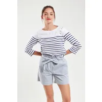 armor-lux short fines rayures - coton femme eventide/blanc xs - 36