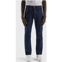 benetton, jeans straight leg 100% coton, taille 29, bleu foncé, homme