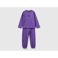 benetton, pyjama long en jersey chaud, taille l, violet, enfants