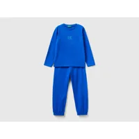 benetton, pyjama long en jersey chaud, taille s, turquoise, enfants