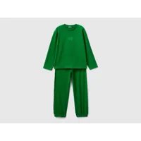 benetton, pyjama long en jersey chaud, taille m, vert, enfants