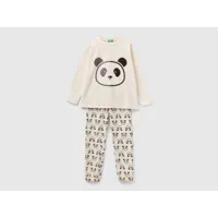 benetton, pyjama chaud à motif panda, taille l, rose, enfants