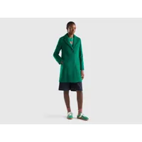 benetton, manteau court en drap de laine mélangée, taille 48, vert, femme