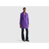benetton, manteau court en drap de laine mélangée, taille 42, violet, femme