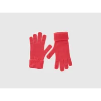 benetton, gants couleur fraise en pure laine mérinos, taille os, fraise, femme