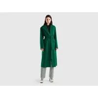 benetton, manteau long avec ceinture, taille xs, vert, femme