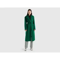 benetton, manteau long avec ceinture, taille xl, vert, femme