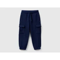 benetton, pantalon cargo en molleton, taille 5-6, bleu foncé, enfants